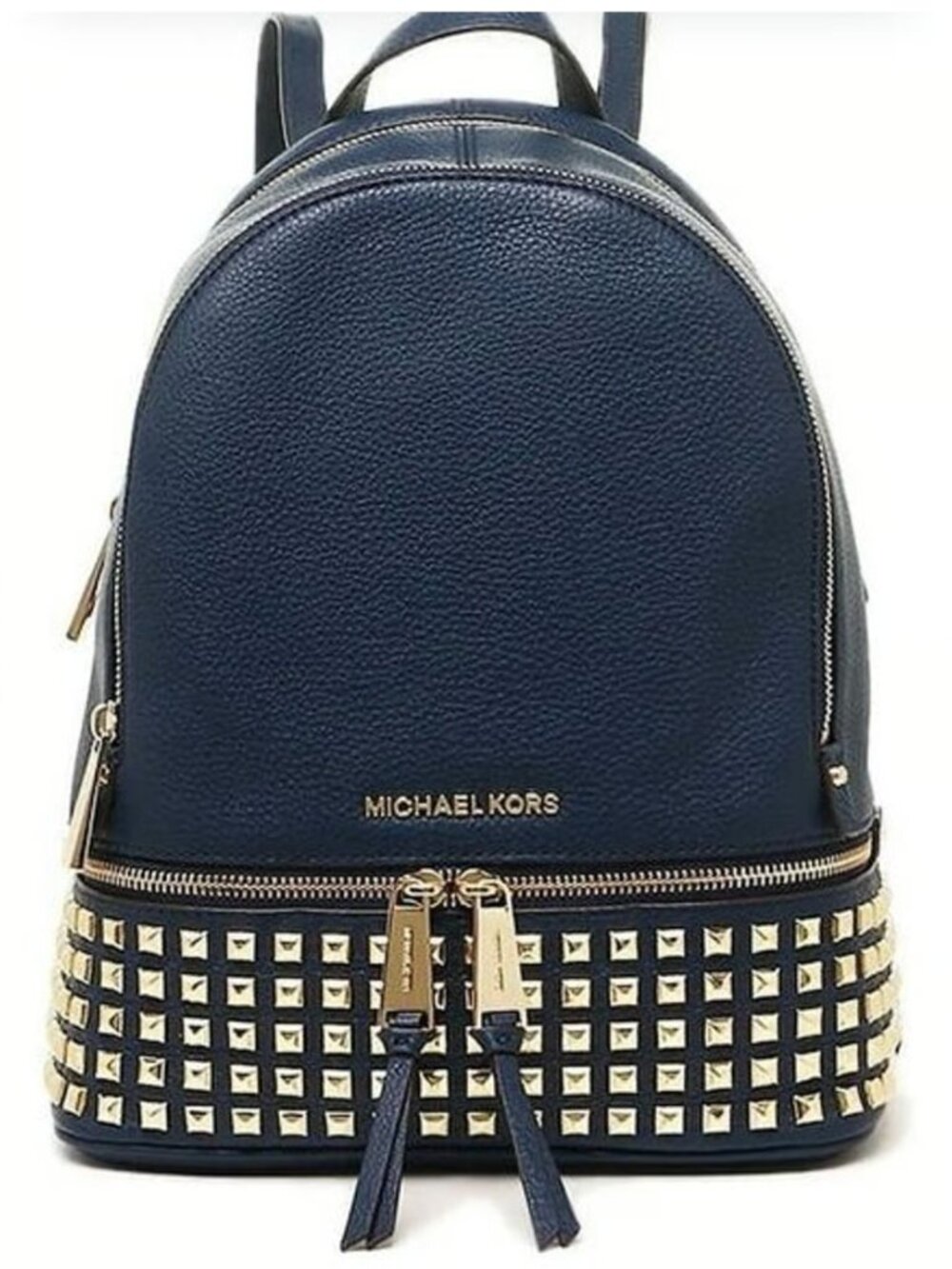 Michael Kors Navy Pebbled Leather Backpack with Gold Stud Trim